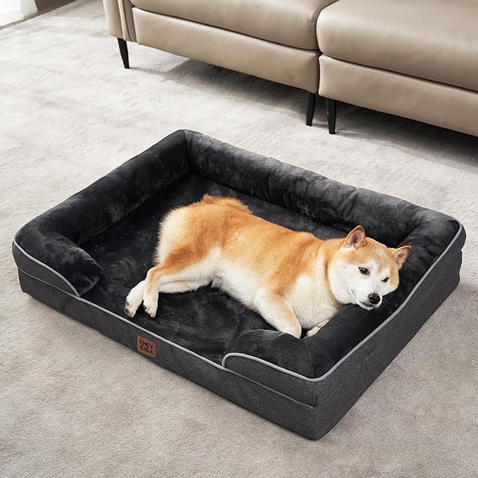 EHEYCIGA Orthopedic Dog Bed for Medium Dogs, Waterproof Memory Foam Medium Pet Beds with Sides, Non-Slip Bottom and Egg-Crate Foam Dog Couch Bed with Washable Removable Cover, Dark Grey