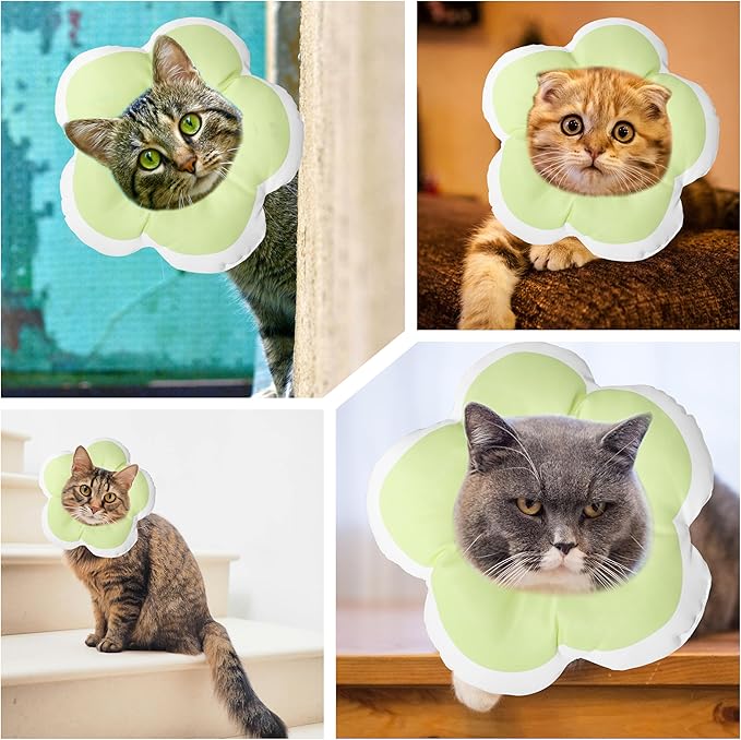 Cat Cone Collar Soft, Waterproof Cats Cones to Stop Licking After Surgery, Adjustable Soft Elizabeth Cats Collars for Wound Healing, Flower Shape Cat Recovery Collar (Green, X-Small)