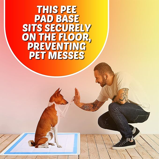TidyFriend Dog Pee Pad Holder Tray Fits for 28” x 34” Pee Pads with Corner Lock Holes, Raised Edges, Non-Spill, Easy to Clean Silicone Dog Potty Tray Holder, For Indoor Floor Protection (White)