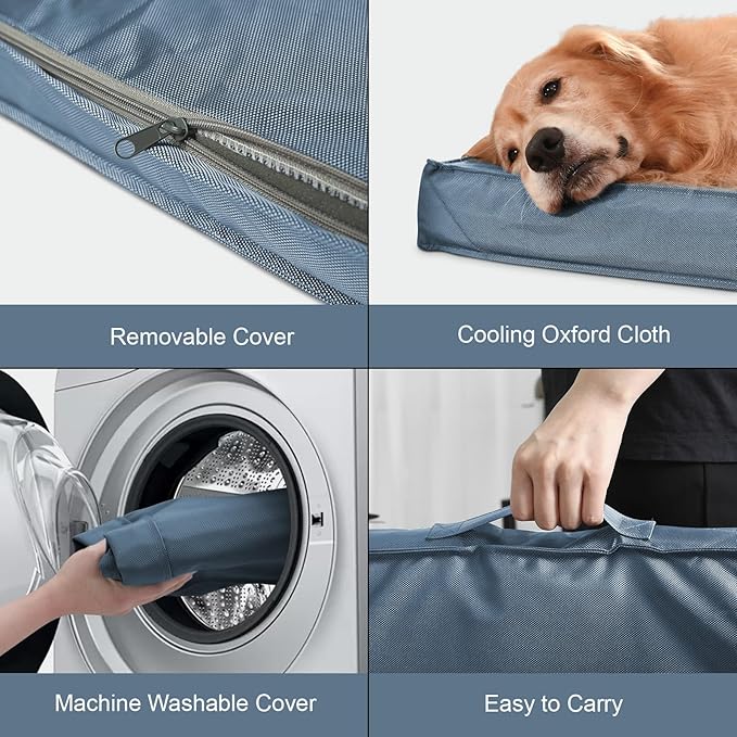 Outdoor Large Dog Bed, Waterproof Dog Bed for Large Dogs, Egg Crate Foam Pet Bed with Removable Washable Oxford Cooling Cover, Blue