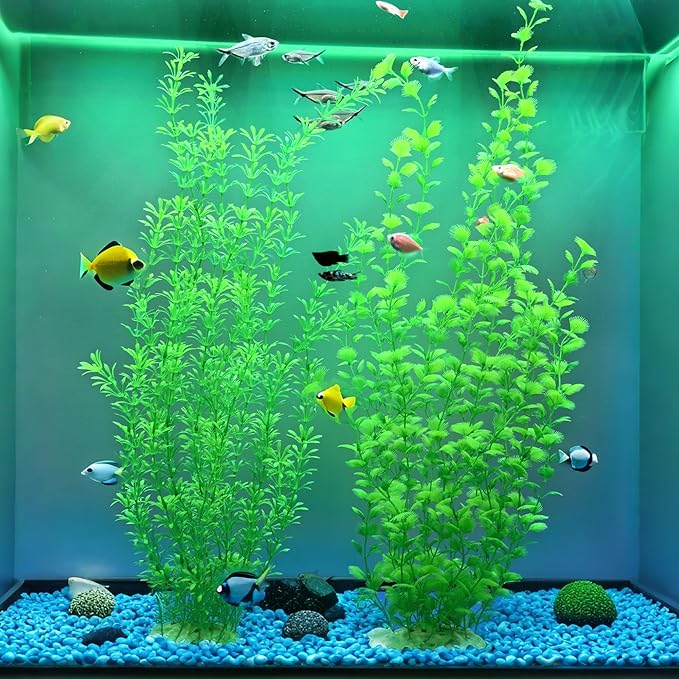 23.6 Inch Tall Aquarium Plants – Large Lifelike Artificial Fish Tank Decorations, Fish Tank Plants Plastic,2 Pcs Adjustable Length, Durable & Safe for Freshwater/Saltwater Aquariums (Green (Style A))