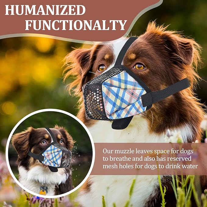 Dog Muzzle for Small Large Dogs - Soft Nylon Basket Muzzle with Adjustable Strap, Breathable Mesh Design Prevents Biting Chewing Licking Eating - Ideal for Training, Grooming & Vet Visits (Blue, M)