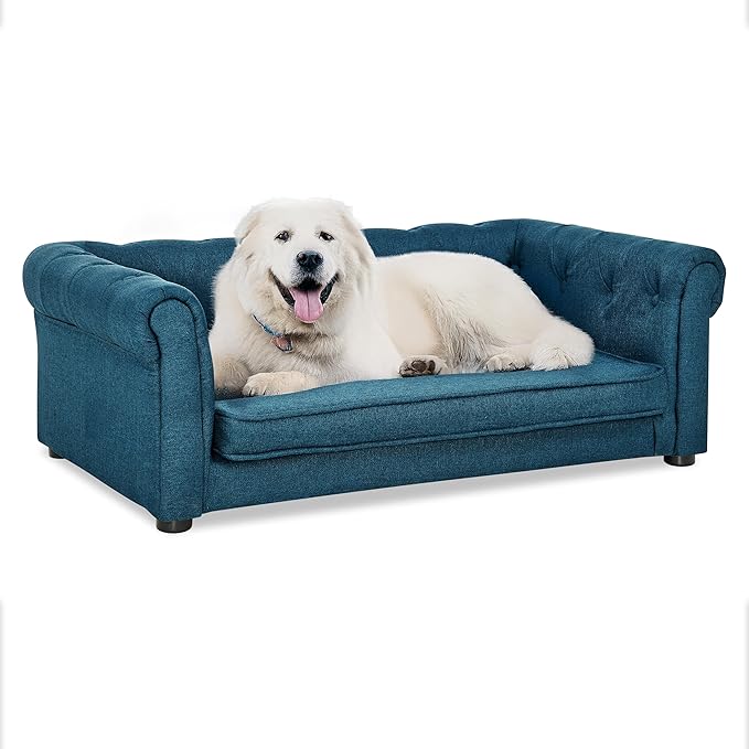 Dog Sofa Couch for Medium to Large Dogs, 31" Memory Foam Dog Couch with Washable Fabric, Removable Cushion, Sofa Bed for Medium and Large Dogs, Blue