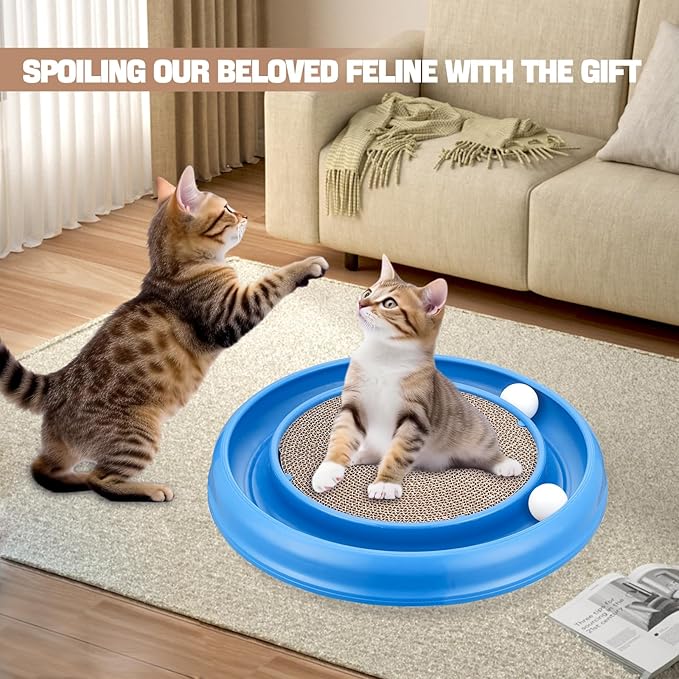 Cat Scratching Board with Balls for Cats Grinding Claw, Round Cat Scratcher Interactive Toy, Cat Ball Track Scratcher Pad for Cats Exercise Play(Grey)