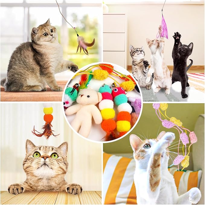 Cat Feather Wand Replacement - 12 PCS Toy Refills and Attachments for Cat Toys