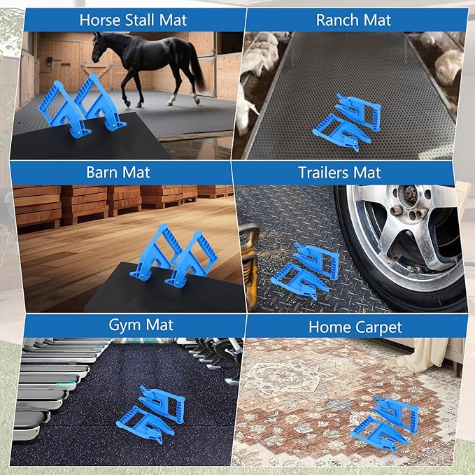 2 Piece Mat Movers Set, Heavy Duty Rubber Mat Grippers for Horse Stalls, Gym, Barn, Trailer, Stall Mat Handlers with Strong Handle and Plastic Teeth, Effortless Mat Puller for Tack Room, Barn