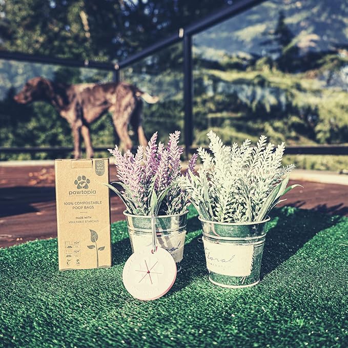 Certified Home Compostable Dog Poop Bags (60) + Pink Poop Bag Carrier, Biodegradable Poop Bags, Cat Litter, Vegetable Starches, Leakproof Dog Waste Bags, Easy to Open