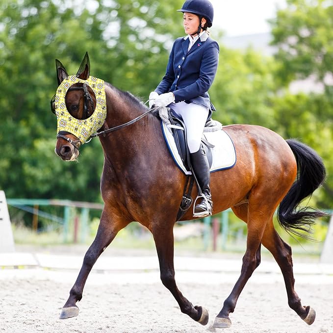 Chunful 6 Pcs Horse Fly Masks with Ears Smooth and Comfortable Cashel Mesh Fly Mask Elasticity Breathability UV Protection Horse Face Covering for Riding Supplies(Floral,Medium)