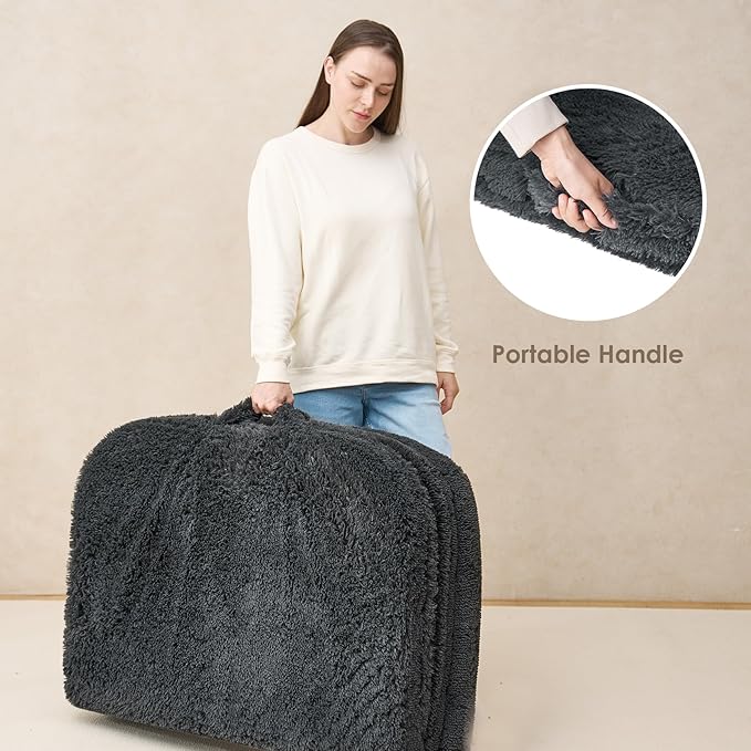 EHEYCIGA Human Dog Bed for Kids, Foldable XXL Dog Bed, Faux Fur Fluffy Pet Couch Bed, Orthopedic Calming Memory Foam Big Pet Bed, Washable Pet Sofa Bed with Non-Slip Bottom, Dark Grey, 54"x38"x7.5"