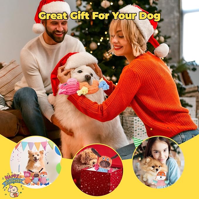 3pcs Dog Squeaky Toys, Plush Stuffed Puppy Chew Toy for Extended Play, Interactive Toys Gifts for Small Medium Large Chewer Dogs, Pet Toy Bulk to Keep Them Busy(Dog&Fox&Pig)