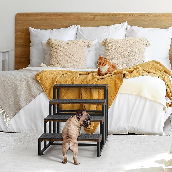 Dog Stairs for High Beds 4 Steps Dog Stairs for Small Medium Dogs Pet Stairs/Steps for Puppy, Cats, and Dogs, Easy to Walk on Dog Step for Beds and Cars