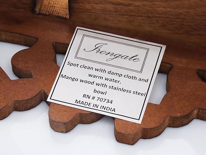 Elevated Pet Feeder for Dogs and Cats - Hand Carved Wood Bones Raised Dog Bowl Stand - Pet Feeding Stand with Two Steel Bowls - Raised Dog Bowl for Food Water - Pet Feeding Station -17x11x4- IRONGATE