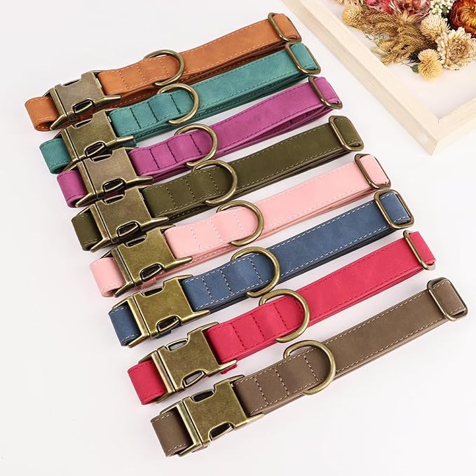 Didog Soft PU Leather Dog Collar, Stylish Quick Released Dog Collar for Large Dogs, Easy Clean Adjustable Pet Collar for Daily Walking, Green, L Fit 15-23" Neck