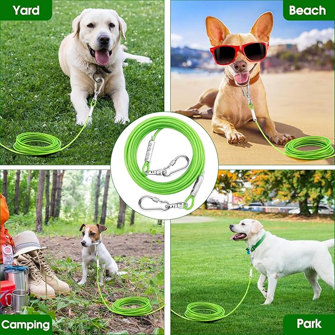 Dog Tie Out Cable for Outside,10FT Heavy Duty Dog Leash&Chains with Swivel Hook,Small-Large Dogs Runner Cable Up to 250lbs, Long Dogs Lead Line for Yard Outdoor and Camping (250lbs 10FT, Green)