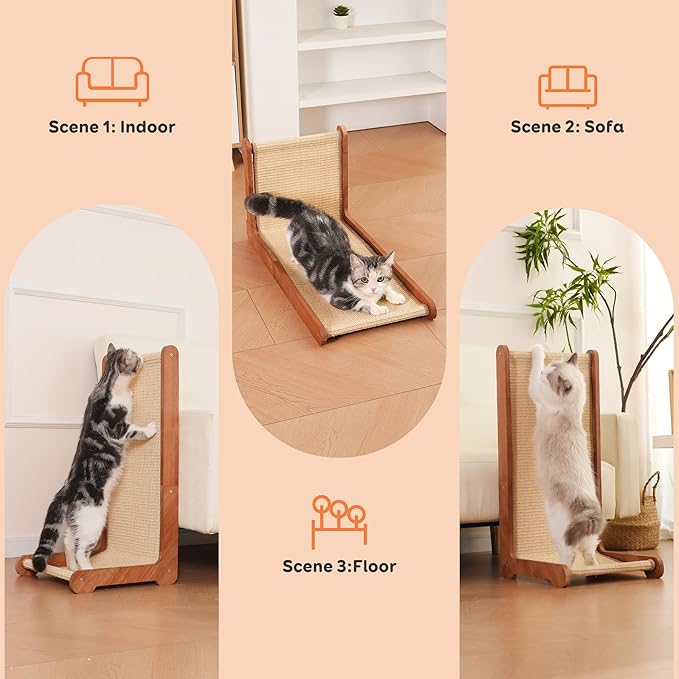 Cat Scratching Post for Indoor Cats, Solid Wood Frame Natural Sisal L Shape Cat Scratch Pad, Vertical Cat Scratcher,Cat Scratching Board Cat Scratch Post,Perfect Cat Furniture