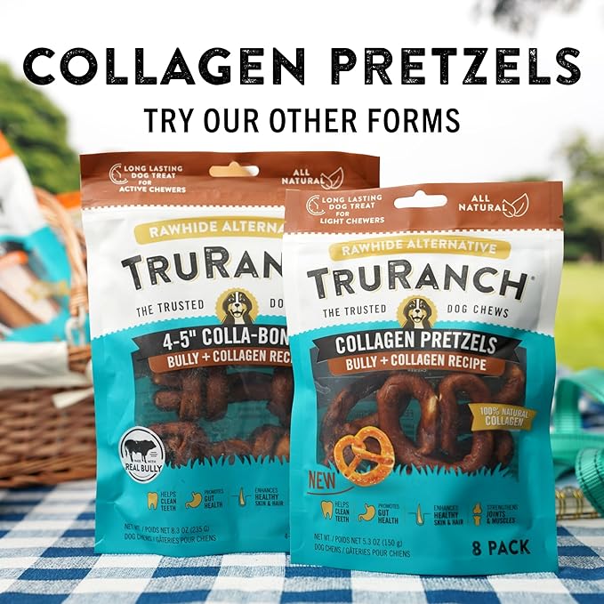 Collagen Pretzels, Bully - Collagen Dog Treats - Dog Pretzel Treats - Long Lasting Healthy Joint Support - Rawhide Alternative - Skin & Coat Health, Value Pack, 3 Bags, 24 Count