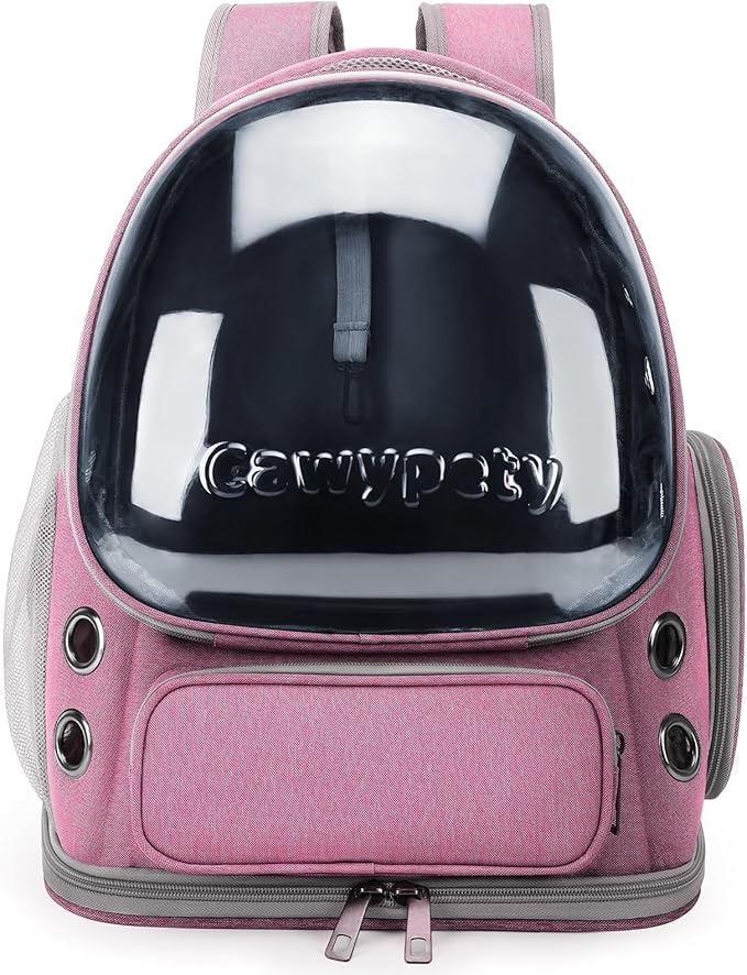 Cat Backpack Carrier, Breathable Cat Carrier Large Space Bubble Pet Backpack for Kitty Small Dog up to 15lbs, Transparent & Foldable Pet Carrier for Travel Hiking(Pink)