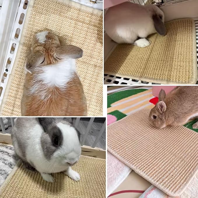 Oncpcare 2PCS Rabbit Scratch Mat Natural Bunny Scratching Pad Claws and Teeth Care Rabbit Mats for Cages Chew Toys for Bunny Pet Cage Bedding for Biting Sleeping Nesting, 16x12