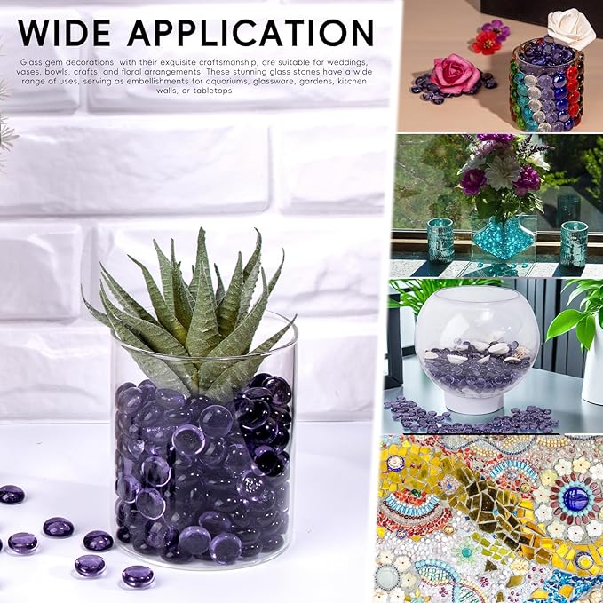 1 LB Purple Glass Marbles, Mini Flat Glass Beads~150 PCS for Vase Fillers, Floral Bottom Mancala Gems Pebbles Fish Tank Rocks for Table Aquarium,Home Decor Art Craft Supplies(0.5"~0.7")