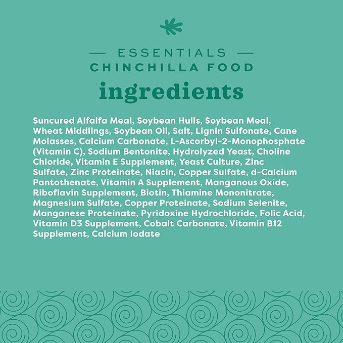 Oxbow Essentials Chinchilla Food, Made with Oxbow Alfalfa, Vitamin & Mineral Rich Food for Chinchillas, Small Animal Pet Pellets, Made in USA, High Fiber, 10 lb Bag