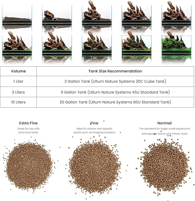 Ultum Nature Systems Controsoil - Freshwater Aqua Soil Substrate for Fish, Shrimp, Live Plant Propagation and Aquascaping - 6.8pH Low Ammonia, Volcanic Ash - Brown, Normal (1 Liter | 2LB)
