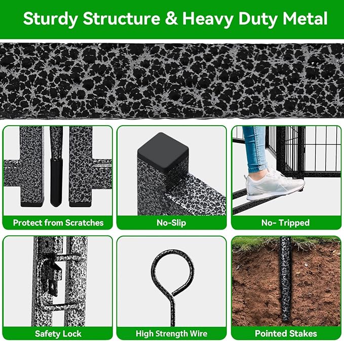 Dog Playpen Outdoor Extra Wide 8 Panels Heavy Duty Dog Fence 50" Height Anti-Rust with Doors Portable for RV Camping Yard, Total 21FT, 35 Sq.ft, Snowy Black