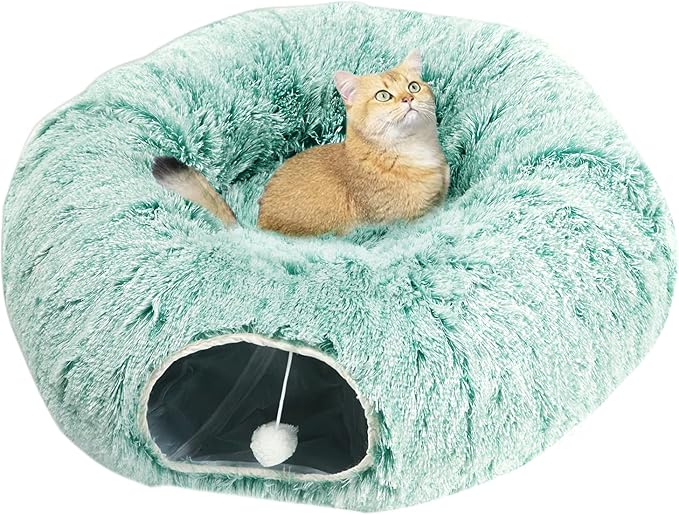 AUOON Cat Tunnel Bed for Indoor Cats - Circle Peekaboo Cat Cave with Washable Mat for Indoor Cats Kitten Kitty Puppy Rabbit Ferret (Green)