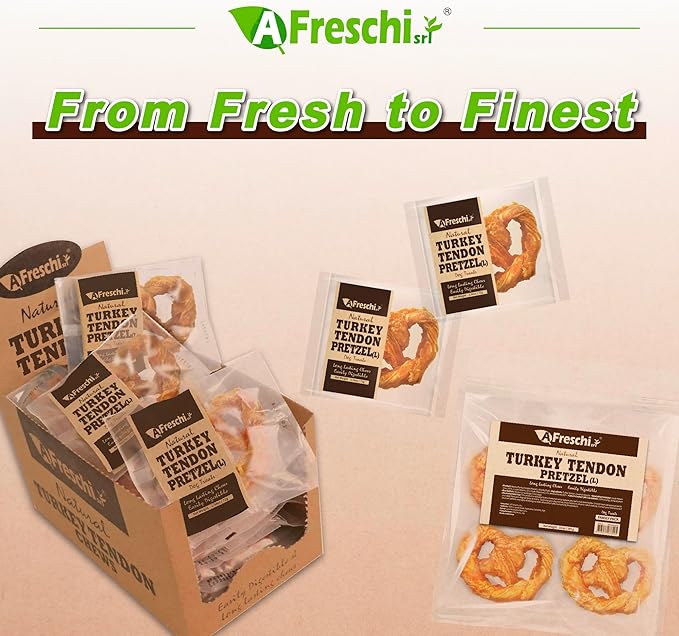 Afreschi Natural Turkey Tendon Pretzel (L) 1 Unit per Pack, Dog Treats for Signature Series, All Natural Human Grade Puppy Chew, USA-Sourced Turkey Tendon, Hypoallergenic, Rawhide Alternative