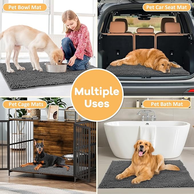 Absorbent Dog Door Mat for Muddy Paws, 48" x 30" Chenille Indoor Mats for Entryway, Trap Dirt Front Door Mat Indoor Entrance Washable Non Slip Soft