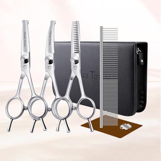 Dog Grooming Scissors: 3 in 1 Pet Shears Set Made Of Advanced Stainless Steel Alloy for Trimming Dogs Cats and Other Pets Face and Paws