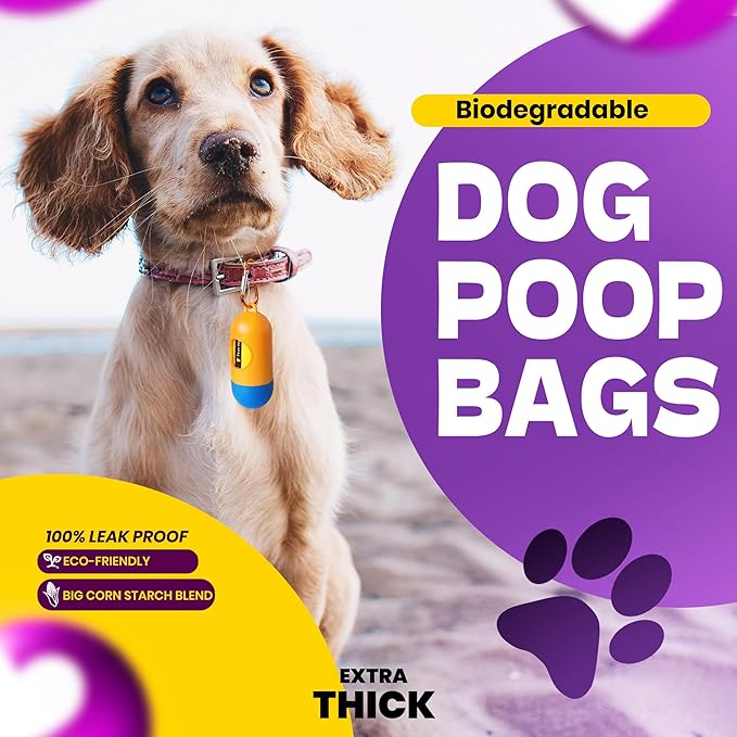 Dog Poop Bags-150 Counts with Holder (10 Rolls), Biodegradable Poop Bags, Eco-friendly and Easy to Open, Thick Dog Waste Bags (Yellow)