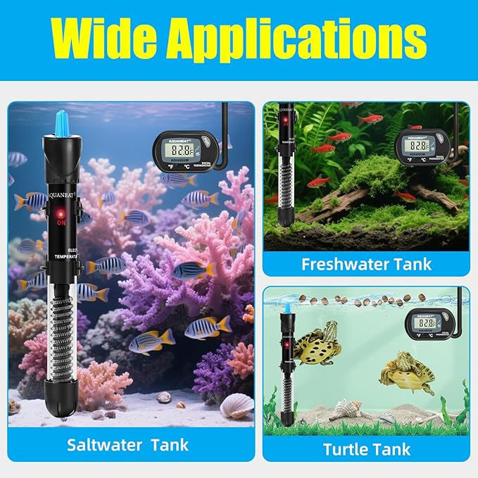 AQUANEAT Aquarium Heater, 300W Fish Tank Heater, Adjustable Submersible Water Thermostat with Digital Thermometer