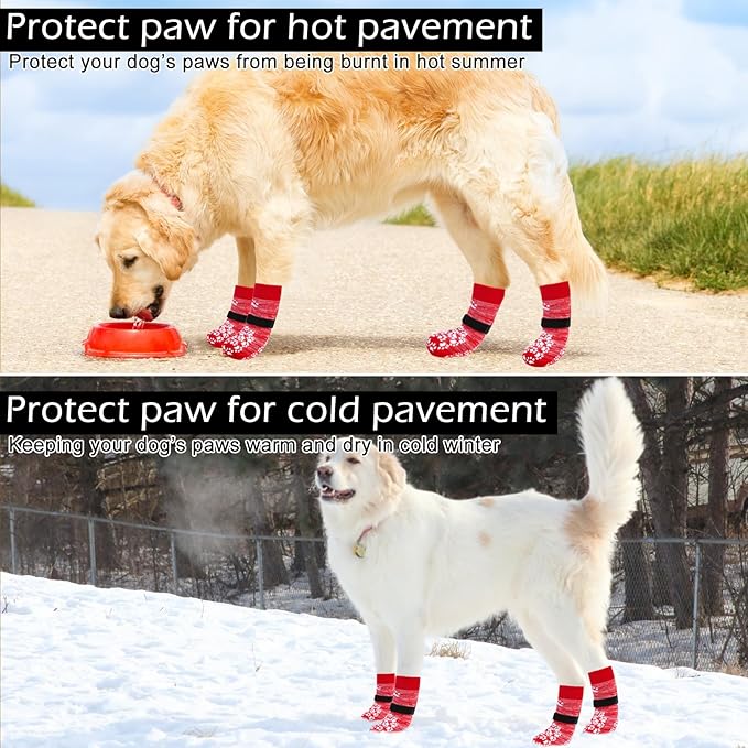 EXPAWLORER Anti Slip Dog Socks to Prevent Licking Paws, Dog Shoes for Hot Pavement, Dog Booties for Small Medium Large Senior Dogs, Traction Control Dog Boots & Paw Protectors for Hardwood Floors-Red