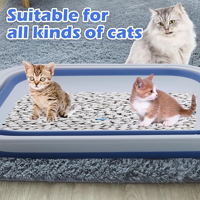 Collapsible Small Cat Litter Box,Open Top Cats Litter Pan with Scoop Foldable Shallow Kitten Potty Toilet Waterproof Cat Travel Litterbox Anti-Splashing Low Entry Semi-Enclosed Easy Clean(Blue)