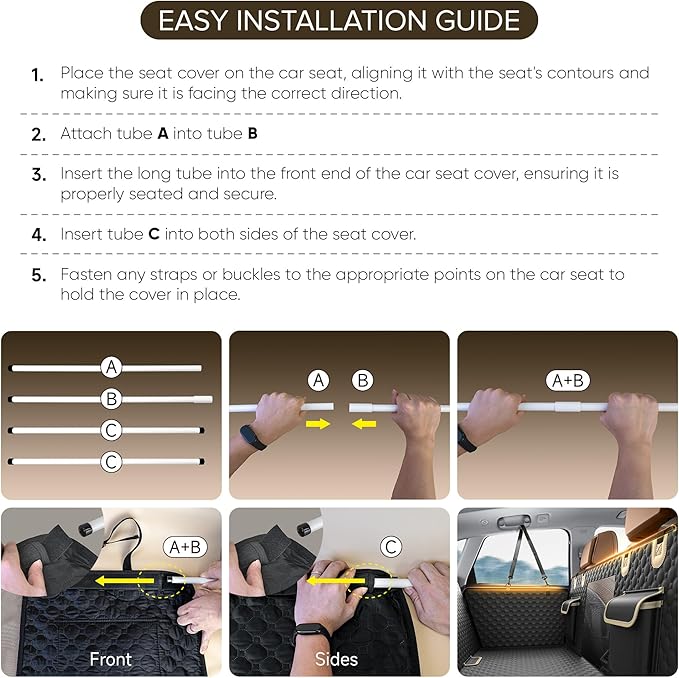 Back Seat Extender for Dogs, PVC Rods Support and Hard Bottom Car Seat Cover for Dogs, Heavy Duty Dog Car Seat Cover for Back Seat, Dog Hammock for Car, Waterproof Pet Bed For Car, SUV, Truck