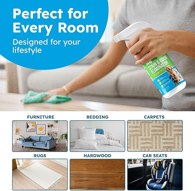 BugMD Enzyme Cleaner for Dog & Cat Urine | Pet Stain and Odor Remover for Carpet & Home | Unscented Urine Destroyer & Deodorizer