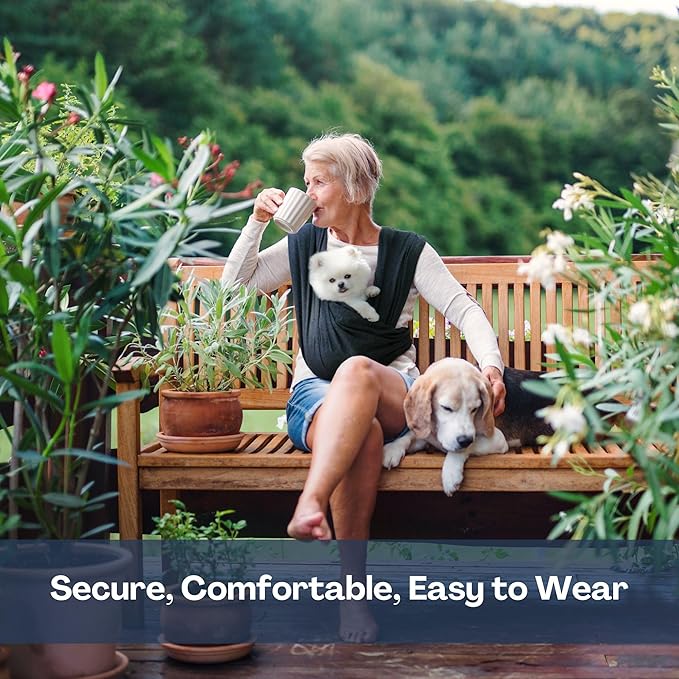 Dog Carrier for Small Dogs, Front Facing Dog Carrier Sling, Hands Free Cat Sling, Size Adjustable, Reducing Back Pain, Soft Cotton, Premium Dog Sling Carrier (Regular, Charcoal Black)