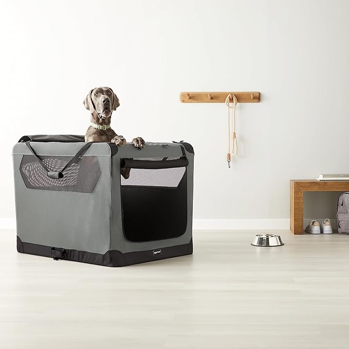 Amazon Basics Folding Portable Soft Pet Dog Crate Carrier Kennel, 42 x 31 x 31 inches, Grey