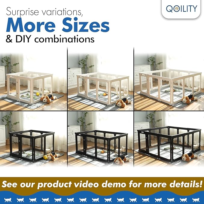 Clear Acrylic Dog Playpen Indoor, Effectively Relieves Indoor Pet Anxiety, 56" x 56" x 23.6"H, Suitable for Puppy and Dog, Black