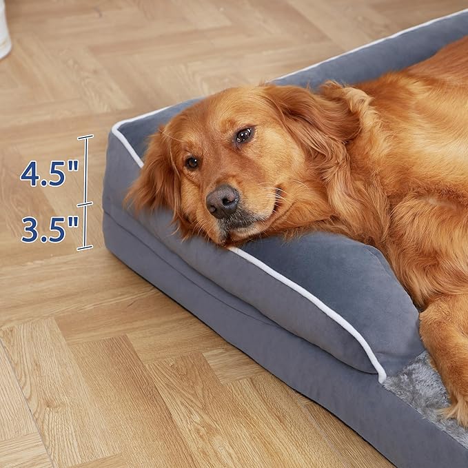 XXL Dog Beds with Bolsters, Extra Large Orthopedic Dogs Beds, Waterproof Dogs Beds XLarge, Egg-Crate Foam Dog Beds with Removable Washable Cover, Nonskid Bottom (XX-Large, Dark Grey)