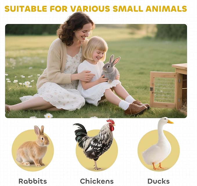 PawHut 62" Rabbit Hutch, Wooden Bunny Hutch, Guinea Pig Cage, Small Animal Enclosure with Run Area, Removable Tray, Asphalt Roof, Lockable Doors and Ramp, for Rabbits, Chickens, Ducks, White