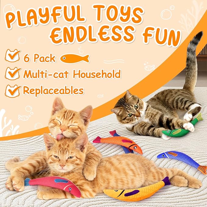 Cat Toys for Indoor Cats, 6 Pack Interactive Catnip Toys for Bored, Kitten Kicker Toy for Kitty with Sound, Cat Chew Toys for All Breeds