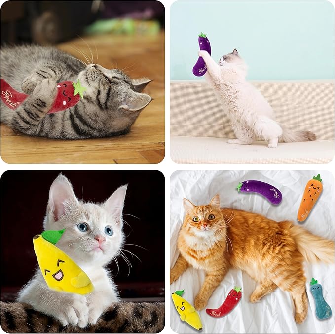 Catnip Toys for Indoor Cats, 5 Pack Cat Toys for Cats, Fluffy Catnip Toys for Chewing Playing, Interactive Kitten Toys, Catnip Filled Kitty Chew Teething Toys, Cat Chew Toys, Vegetable,5 pcs