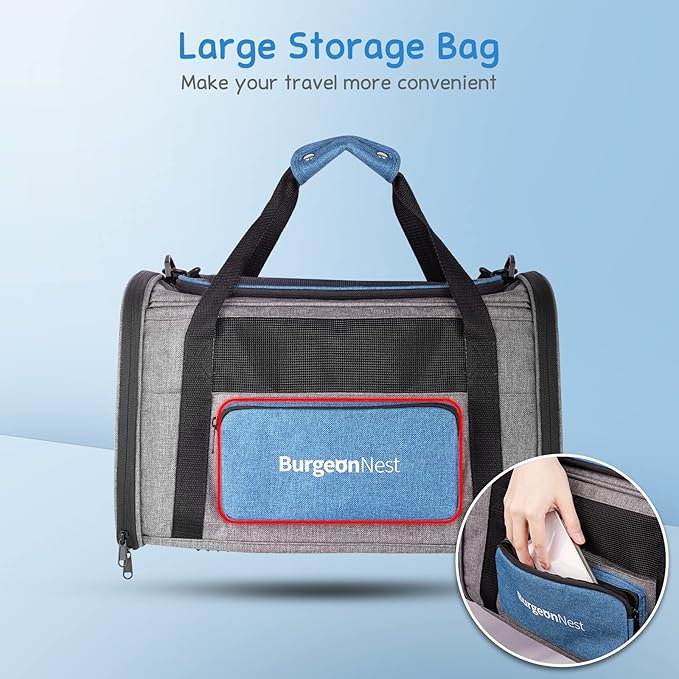 BurgeonNest Cat Carrier for Large Cats 20 lbs, Soft-Sided Pet Carrier for Small Dogs Medium Puppy Under 25 lbs, Puppy Travel Bag with Big Storage Bag, 4 Ventilated Windows, 3 Doors