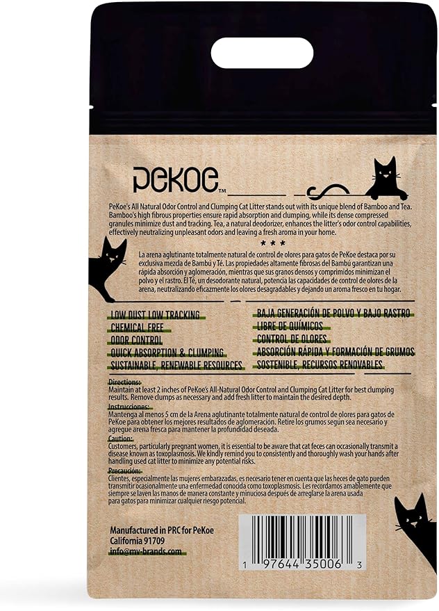 PeKoe All-Natural Odor Control & Clumping Cat Litter with Bamboo and Tea, 6-lb Bag (Pack of 1)