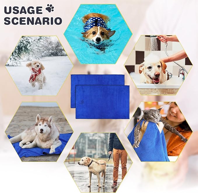 Chumia 4 Pack Dog Towels for Drying Large Microfiber Grooming Tools Absorbent Soft Bath Supplies with Embroidered Paw for Small Medium Pet Products(30 x 50 Inch,Blue)