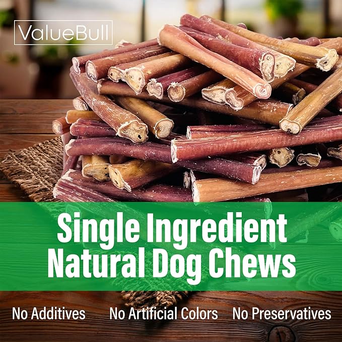 ValueBull Bully Sticks for Large Dogs, Jumbo 6 Inch, 50 Count - All Natural, Grass Fed, Single Ingredient, Long Lasting Dog Treats for Aggressive Chewers