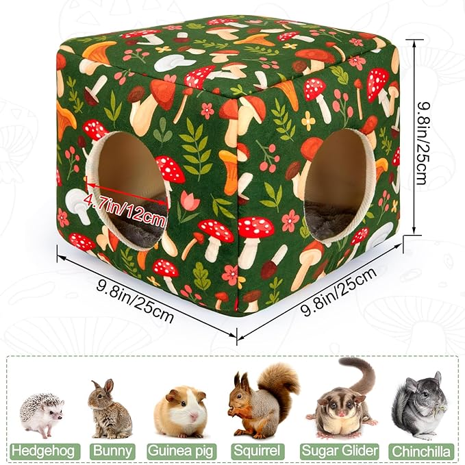 Bienbee Guinea Pig Hideout, Washable Guinea Pigs House Cozy Guinea Pigs Bed for Small Pet Bunny/Rabbit/Hamster/Chinchilla Guinea Pig Accessories Green Mushroom
