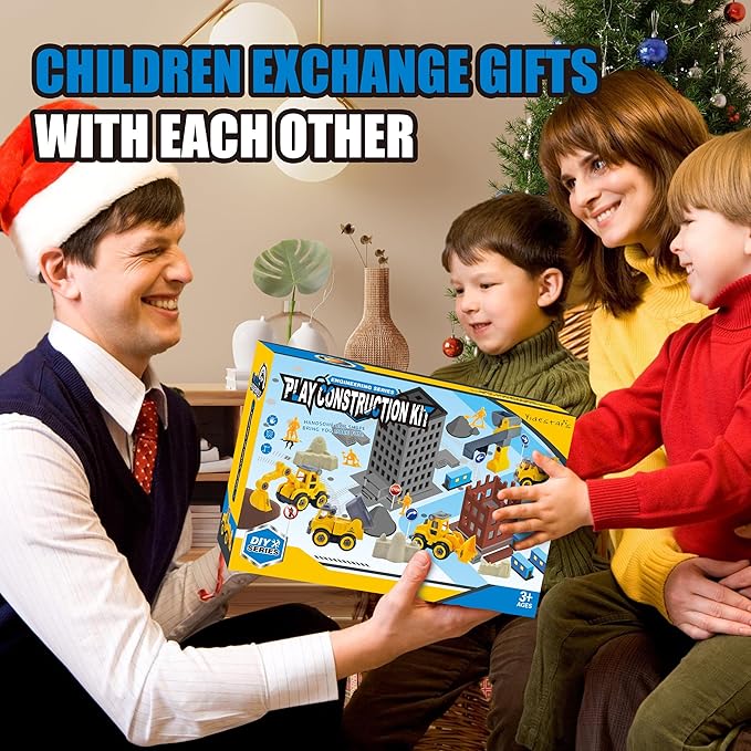 Construction Sandbox with Lid - 4 Vehicles with 1 Conveyor, 8 Castle Molds, 6 Figures & 3lbs Moldable Sand - Preschool Sensory Bin for Fine Motor Skills, Ages 3-6