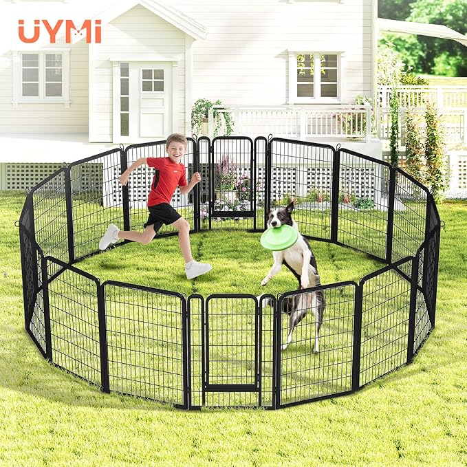 40 Inch Dog Playpen - 16 Panels Metal Pet Exercise Pen for Medium-Large Dogs, Indoor/Outdoor Dog Fence for Yard, Garden, Camping & RV Travel